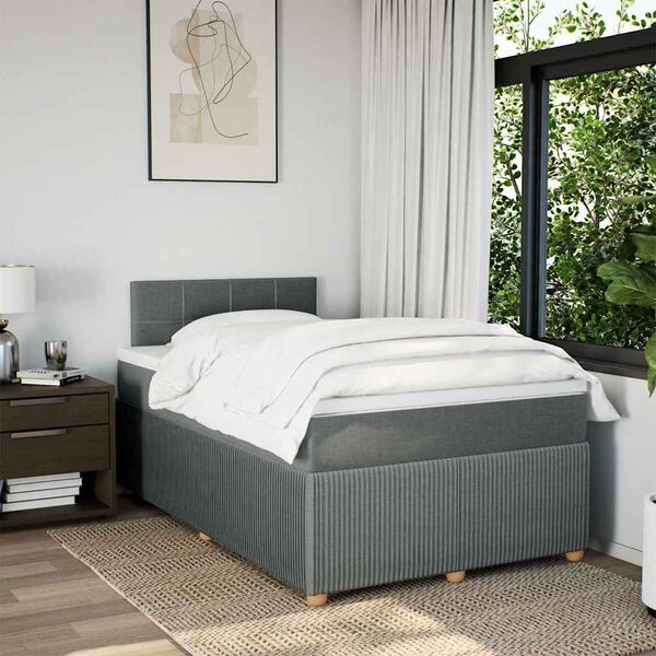 vidaXL Cama box spring con colchón tela gris oscuro 120x190 cm