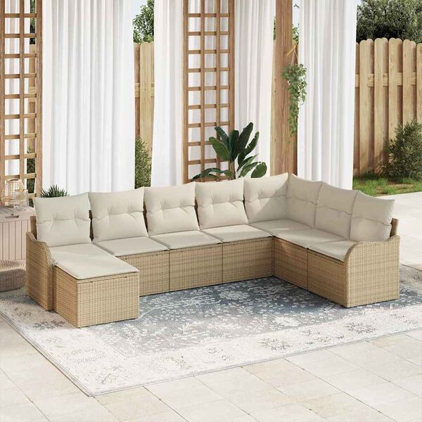 vidaXL Conjunto de sof&aacute; de jard&iacute;n 8 pcs Beige rat&aacute;n sint&eacute;tico