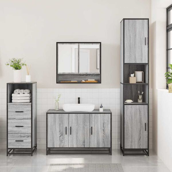 vidaXL Set de muebles de ba&ntilde;o 3 pzas madera contrachapada gris sonoma