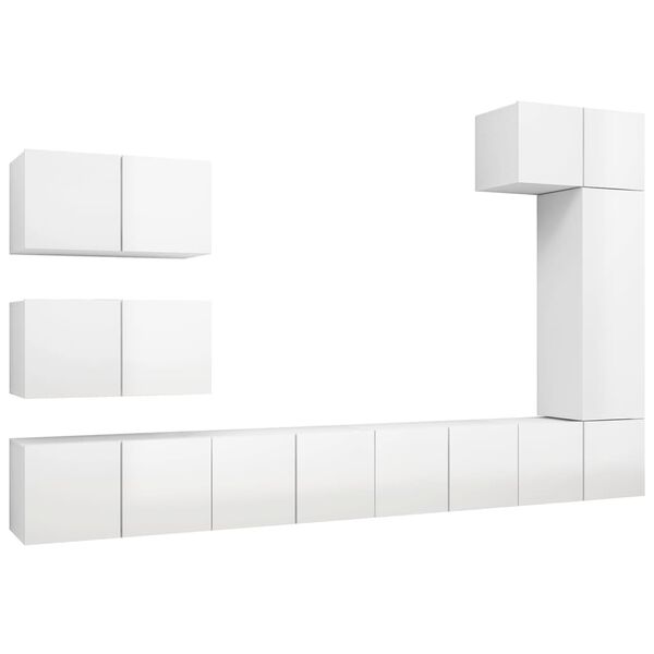 vidaXL Set de muebles de sal&oacute;n 8 pzas madera ingenier&iacute;a blanco brillo