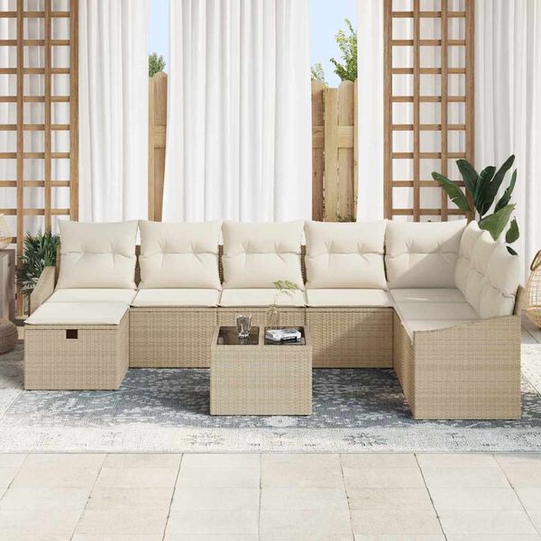 vidaXL Conjunto de sofá de jardín 9 pcs Beige 55 x 62 x 69 cm