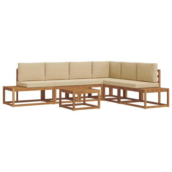 vidaXL Conjunto de sof&aacute;s de exterior con coj&iacute;n 7 Pieza Natural y Beige