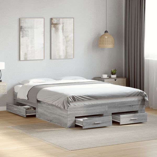 vidaXL Cama con cajones madera ingenier&iacute;a gris Sonoma 140x190 cm