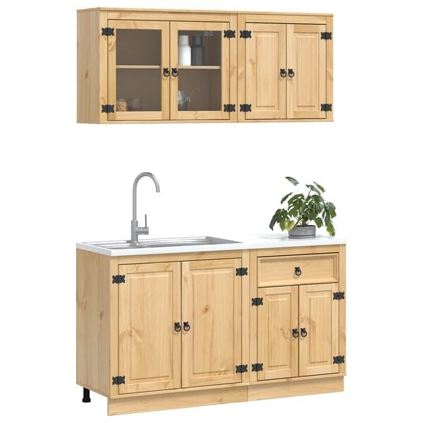 vidaXL Armario con estante SKI 4 pcs Marr&oacute;n Miel Madera de pino macizo