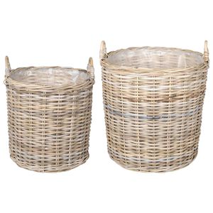 vidaXL Cesta de Maceta con almacenamiento 2 pcs Gris Rattan Lacak