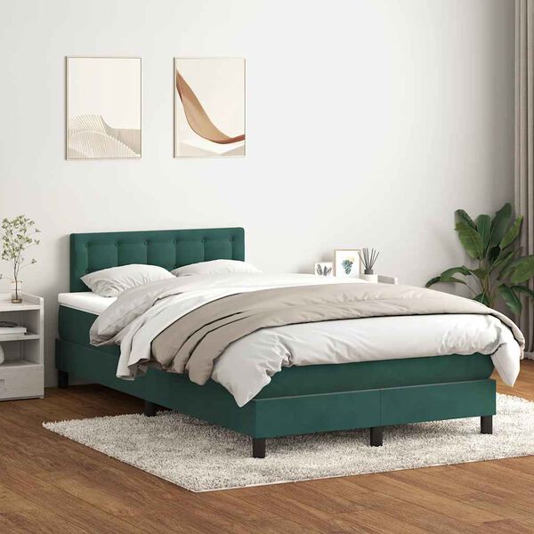 vidaXL Cama box spring con colch&oacute;n terciopelo verde oscuro 120x220 cm