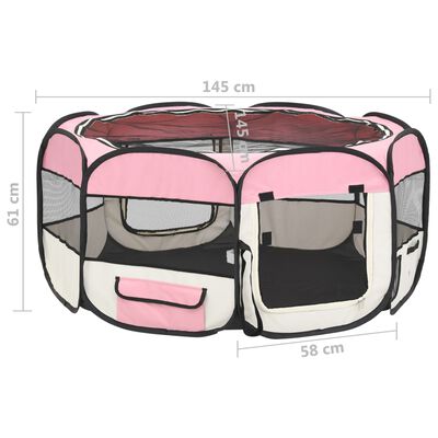 vidaXL Parque de perros plegable y bolsa transporte rosa 145x145x61cm