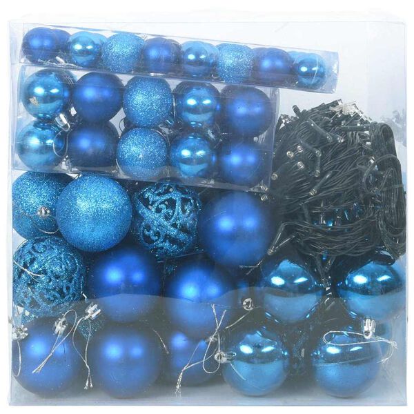 vidaXL Juego de Esferas de Navidad con 300 LED 120 pcs Azul Pl&aacute;stico