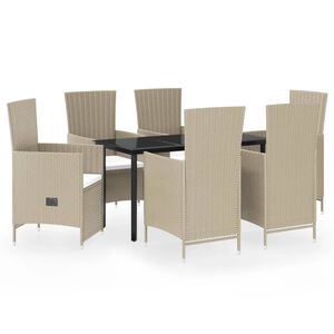 vidaXL Juego de comedor de jard&iacute;n 7 piezas con cojines beige