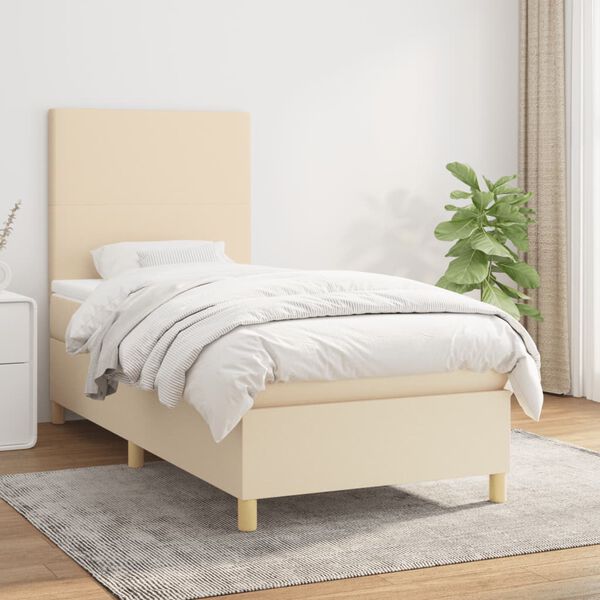 vidaXL Cama box spring con colch&oacute;n tela color crema 90x200 cm