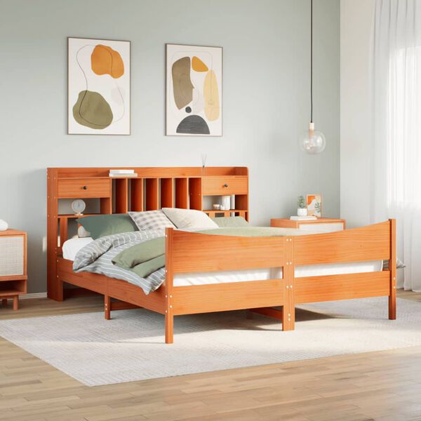 vidaXL Cama sin colch&oacute;n madera maciza de pino marr&oacute;n cera 200x200 cm