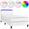 vidaXL Cama box spring y colch&oacute;n LED cuero sint&eacute;tico blanco 90x190 cm