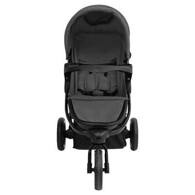 vidaXL Silla de paseo de bebé de 3 ruedas acero gris oscuro y negro