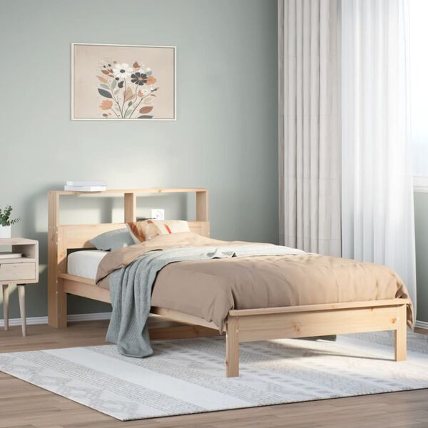 vidaXL Cama con estanter&iacute;a sin colch&oacute;n madera maciza de pino 90x200 cm
