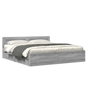 vidaXL Cama con cabecero madera ingenier&iacute;a gris Sonoma 200x200 cm