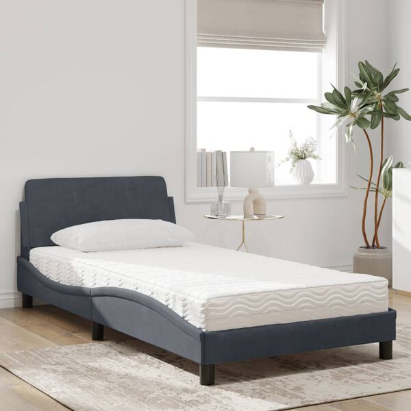vidaXL Cama con colch&oacute;n Dover terciopelo gris oscuro 100x200 cm