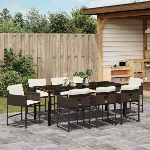 vidaXL Conjunto de Comedor de Jard&iacute;n 9 pcs Marr&oacute;n rat&aacute;n sint&eacute;tico