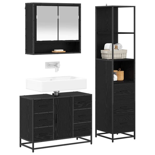 vidaXL Juego de muebles de ba&ntilde;o 3 pcs Roble Negro Madera de ingenier&iacute;a