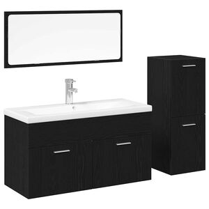 vidaXL Juego de muebles de ba&ntilde;o 4 pcs Roble Negro Madera de ingenier&iacute;a