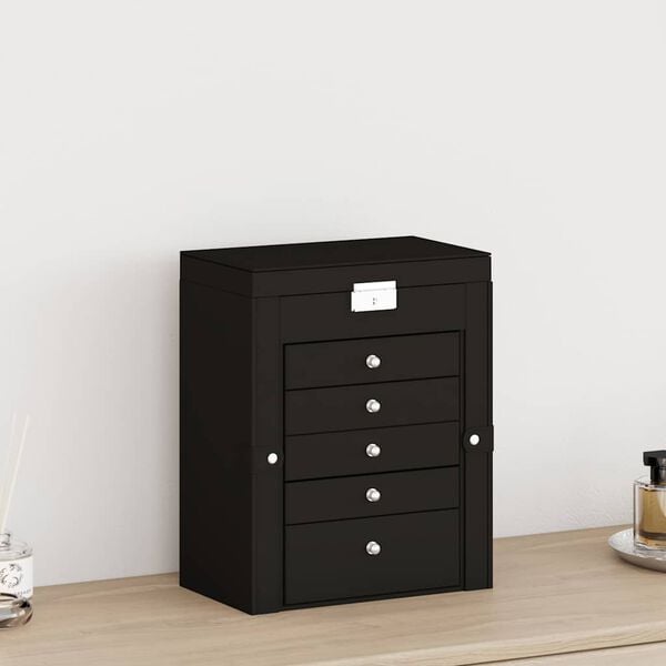 vidaXL Joyero de 6 niveles con espejo y cerradura negro