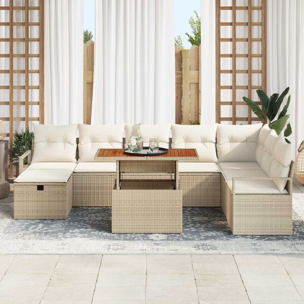 vidaXL Conjunto de sof&aacute; de jard&iacute;n 9 pcs Beige rat&aacute;n sint&eacute;tico