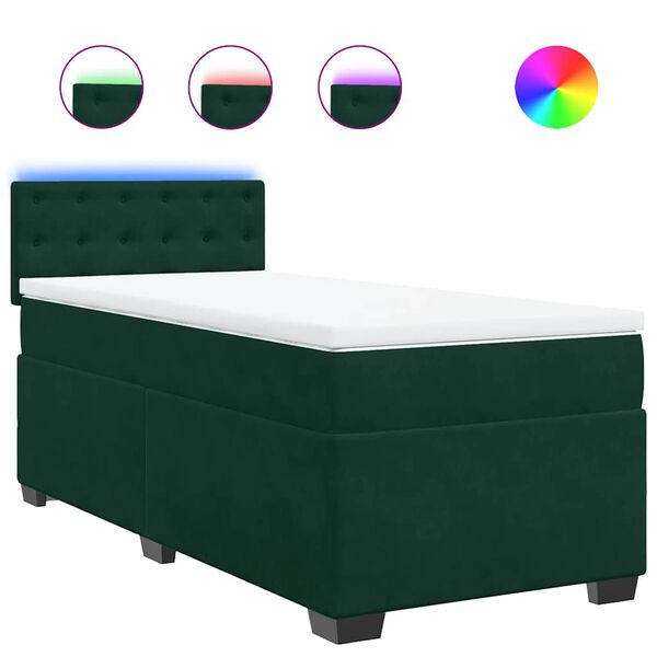 vidaXL Cama box spring con colch&oacute;n terciopelo verde oscuro 100x200 cm