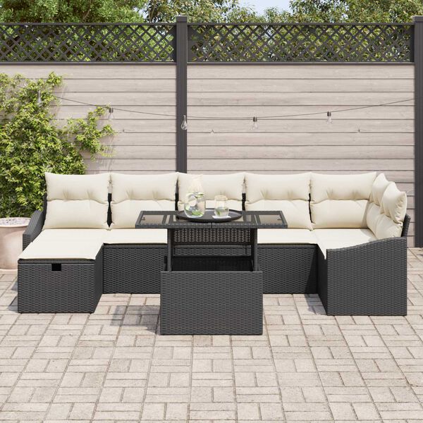 vidaXL Conjunto de sof&aacute; de jard&iacute;n 8 pcs Negro rat&aacute;n sint&eacute;tico