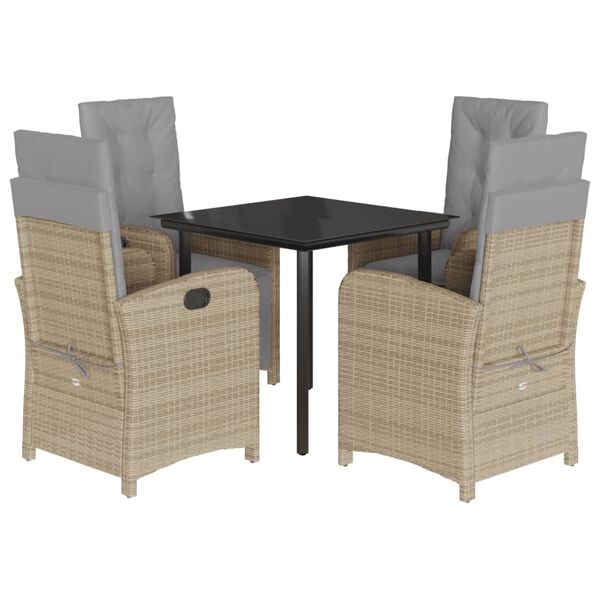 vidaXL Set comedor de jard&iacute;n 5 pzas con cojines rat&aacute;n sint&eacute;tico beige