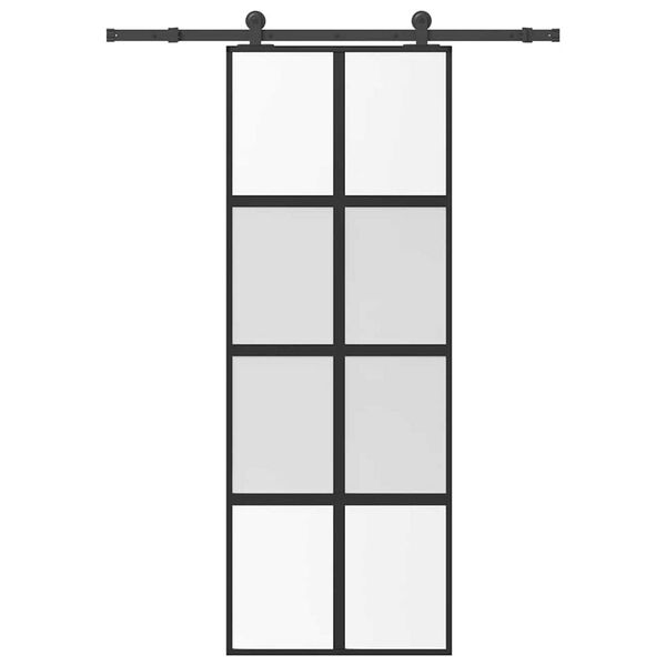 vidaXL Puerta corredera set herrajes vidrio templado aluminio 76x205cm