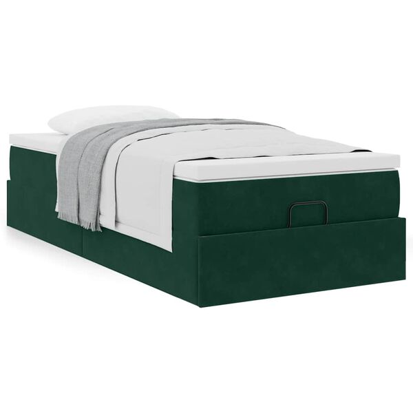 vidaXL Estructura de cama otomana con colch&oacute;n terciopelo verde oscuro