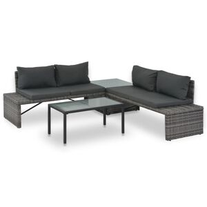 vidaXL Set de sal&oacute;n para jard&iacute;n 3 pzs y cojines rat&aacute;n sint&eacute;tico gris
