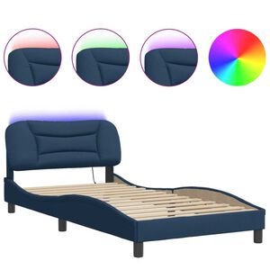 vidaXL Estructura de cama con LED sin colch&oacute;n Hvar tela azul 100x200 cm