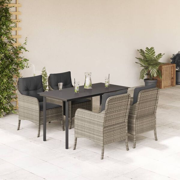 vidaXL Set comedor de jard&iacute;n 5 pzas cojines rat&aacute;n sint&eacute;tico gris claro