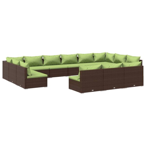 vidaXL Set muebles de jard&iacute;n 13 piezas cojines rat&aacute;n sint&eacute;tico marr&oacute;n