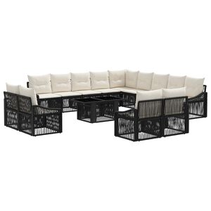 vidaXL Conjunto de sof&aacute;s de jard&iacute;n 14 uds. Negro y Blanco Crema