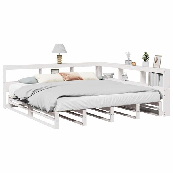 vidaXL Cama con estanter&iacute;a sin colch&oacute;n madera maciza blanca 180x200 cm