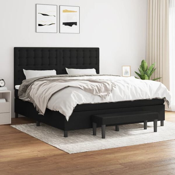 vidaXL Cama box spring con colch&oacute;n tela negro 180x200 cm