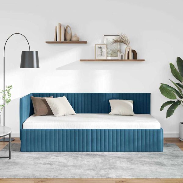 vidaXL Estructura de cama en esquina Azul 90 cm x 200 cm Terciopelo