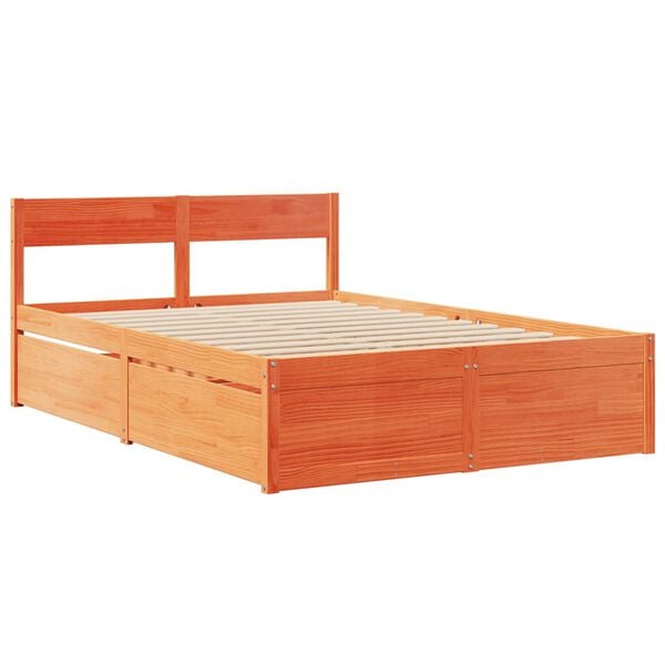 vidaXL Estructura de cama sin colch&oacute;n madera maciza marr&oacute;n 135x190 cm