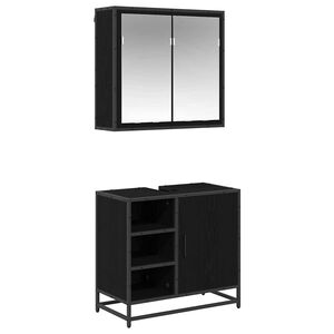 vidaXL Juego de muebles de ba&ntilde;o 2 pcs Roble Negro Madera de ingenier&iacute;a