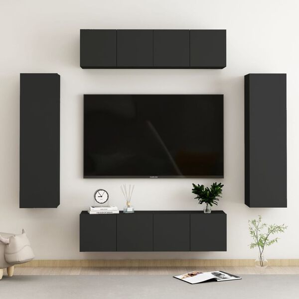 vidaXL Set de muebles de sal&oacute;n TV 6 piezas madera ingenier&iacute;a negro