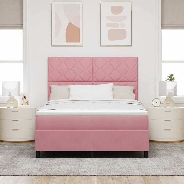 vidaXL Cama Box Spring LED con colch&oacute;n Rosa 160 x 200 cm Terciopelo