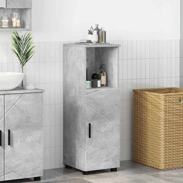 vidaXL Gabinete de Ba&ntilde;o con puerta Gris Concreto 30 x 35 x 95 cm