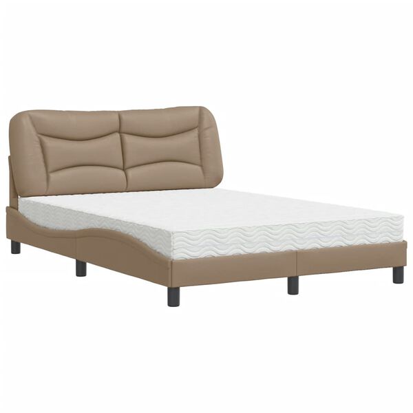 vidaXL Cama con colchón Hvar cuero sintético capuchino 120x200 cm
