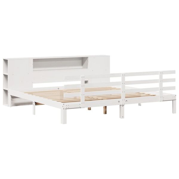 vidaXL Cama con estantería sin colchón madera maciza blanca 180x200 cm