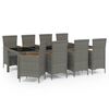 vidaXL Set de comedor de jard&iacute;n 9 pzas y cojines rat&aacute;n sint&eacute;tico gris