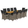vidaXL Set de mesa y sillas de jard&iacute;n 11 pzas y cojines rat&aacute;n PE gris
