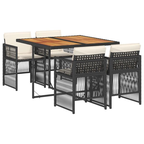 vidaXL Set de muebles jard&iacute;n 5 pzas con cojines rat&aacute;n sint&eacute;tico negro