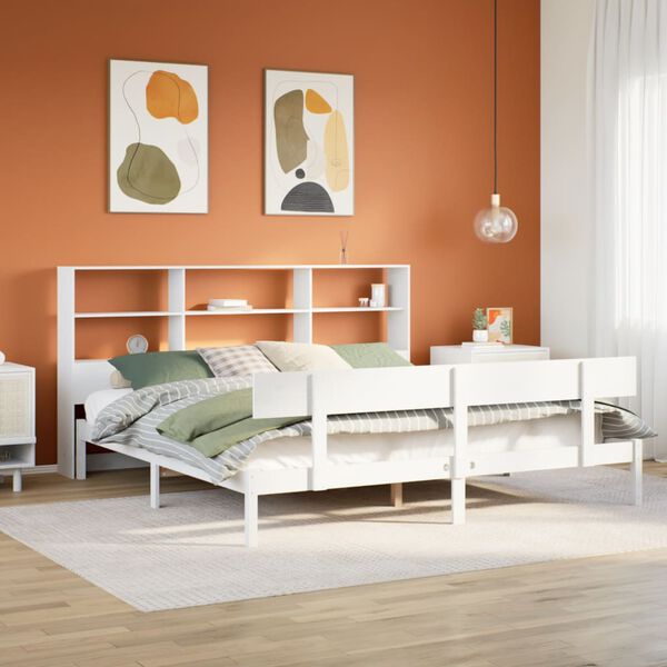 vidaXL Cama con estanter&iacute;a sin colch&oacute;n madera maciza blanca 180x200 cm