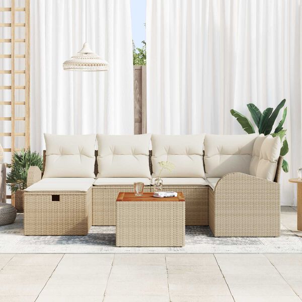 vidaXL Conjunto de sof&aacute; de jard&iacute;n con coj&iacute;n 7 pcs Beige Polirat&aacute;n
